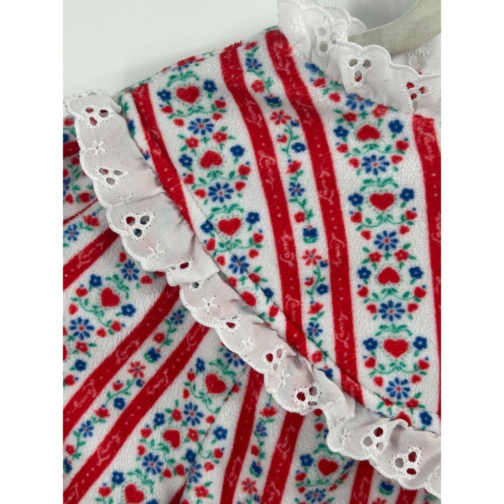 Lanz Of Salzburg Girls Nightgown Size M 7/8 Classic Red Heart Tyrolean Fleece - Picture 2 of 5